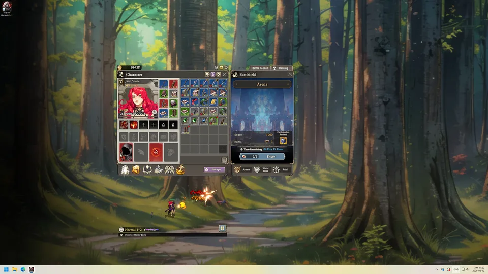 War of Genesis: Idle Loot gameplay screenshot — the Battlefield Arena window with season score and rank
