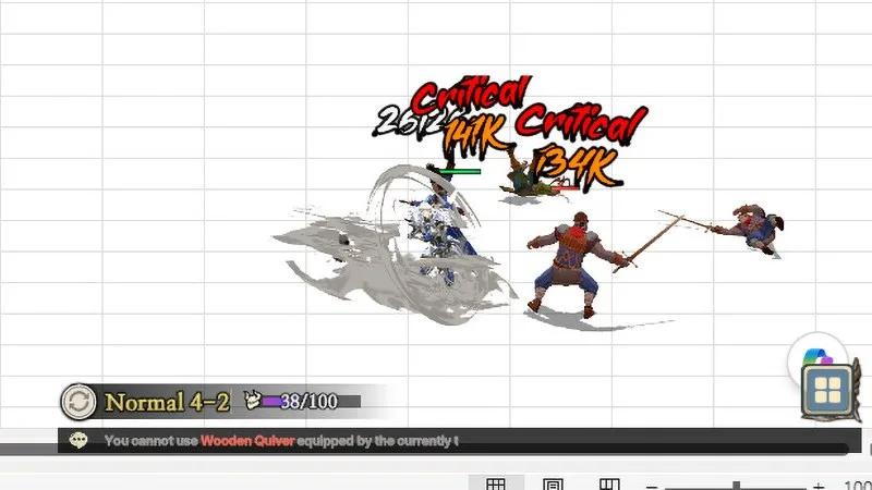 War of Genesis: Idle Loot gameplay screenshot — critical damage numbers during automatic desktop combat