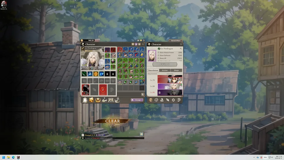 War of Genesis: Idle Loot gameplay screenshot — the class switch panel with Swordsman, Archer, and Mage unlock levels